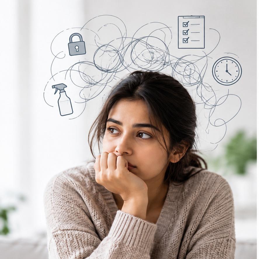 Woman experiencing intrusive thoughts associated with obsessive compulsive disorder and OCD treatment in Lahore